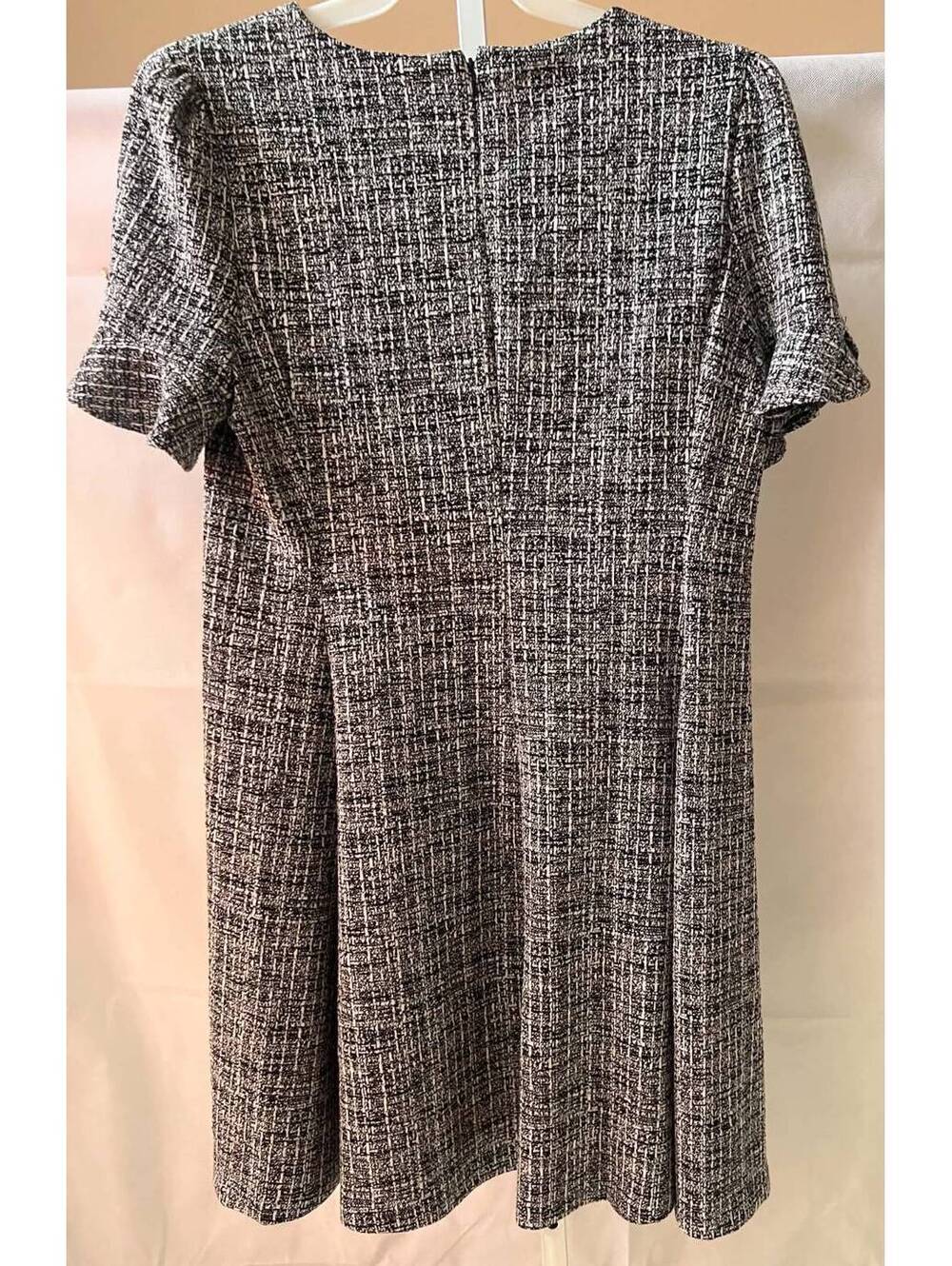 DKNY Size 16 Black White Tweed Fit & Flare Dress